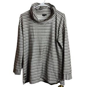 Talbots Shirt Womens M Cowl Neck Tunic Olive Green Striped Buttons